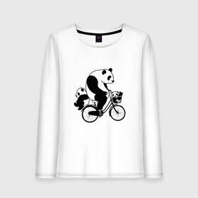 Женский лонгслив хлопок с принтом Панда на велике , 100% хлопок |  | велосипед | детеныши панды | животные | медведи | панда | панда катается | панда на велике | три панды | черно белые