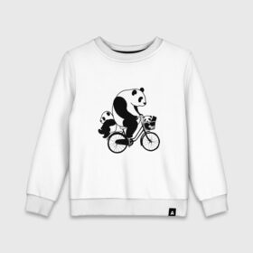 Детский свитшот хлопок с принтом Панда на велике , 100% хлопок | круглый вырез горловины, эластичные манжеты, пояс и воротник | Тематика изображения на принте: велосипед | детеныши панды | животные | медведи | панда | панда катается | панда на велике | три панды | черно белые