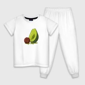 Детская пижама хлопок с принтом Avocado R.I.P. , 100% хлопок |  брюки и футболка прямого кроя, без карманов, на брюках мягкая резинка на поясе и по низу штанин
 | Тематика изображения на принте: авокадо | арт | веган | вегетарианец | вкусняшка | еда | жиры | зеленый | зож | косточка | милый | овощи | пп | фрукты | юмор