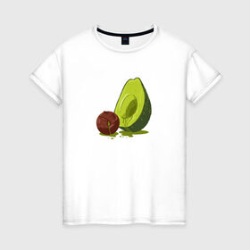 Женская футболка хлопок с принтом Avocado R.I.P. , 100% хлопок | прямой крой, круглый вырез горловины, длина до линии бедер, слегка спущенное плечо | авокадо | арт | веган | вегетарианец | вкусняшка | еда | жиры | зеленый | зож | косточка | милый | овощи | пп | фрукты | юмор