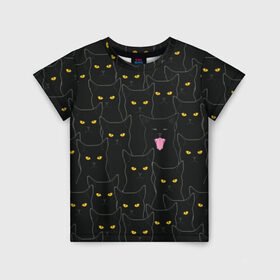 Детская футболка 3D с принтом Чёрные коты , 100% гипоаллергенный полиэфир | прямой крой, круглый вырез горловины, длина до линии бедер, чуть спущенное плечо, ткань немного тянется | black | cat | eyes | halloween | kitten | look | magic | muzzle | mysticism | witch | witchcraft | yellow | ведьма | взгляд | глаза | желтый | колдовство | кот | котёнок | котик | кошачья | магия | мистика | хэллоуин | черный
