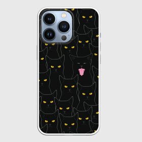 Чехол для iPhone 13 Pro с принтом Чёрные коты ,  |  | Тематика изображения на принте: black | cat | eyes | halloween | kitten | look | magic | muzzle | mysticism | witch | witchcraft | yellow | ведьма | взгляд | глаза | желтый | колдовство | кот | котёнок | котик | кошачья | магия | мистика | хэллоуин | черный