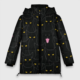 Женская зимняя куртка 3D с принтом Чёрные коты , верх — 100% полиэстер; подкладка — 100% полиэстер; утеплитель — 100% полиэстер | длина ниже бедра, силуэт Оверсайз. Есть воротник-стойка, отстегивающийся капюшон и ветрозащитная планка. 

Боковые карманы с листочкой на кнопках и внутренний карман на молнии | black | cat | eyes | halloween | kitten | look | magic | muzzle | mysticism | witch | witchcraft | yellow | ведьма | взгляд | глаза | желтый | колдовство | кот | котёнок | котик | кошачья | магия | мистика | хэллоуин | черный