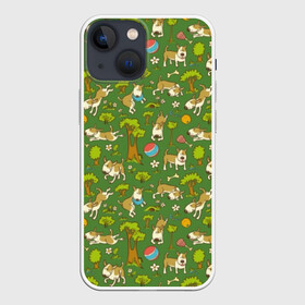 Чехол для iPhone 13 mini с принтом Забавные собаки ,  |  | animal | dog | fauna | flora | funny | game | green | pet | puppy | smile | trees | деревья | животное | забавный | зеленый | игра | пёс | питомец | прикольный | псина | собака | улыбка | фауна | флора | щенок