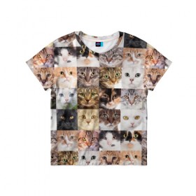 Детская футболка 3D с принтом Кошачий коллаж , 100% гипоаллергенный полиэфир | прямой крой, круглый вырез горловины, длина до линии бедер, чуть спущенное плечо, ткань немного тянется | breed | cat | cats | collage | eyes | fluffy | funny | kitten | look | meow | mustache | muzzle | photo | squares | взгляд | глаза | квадраты | коллаж | кот | котёнок | котики | кошка | мяу | порода | прикольный | пушистый | усы | фото