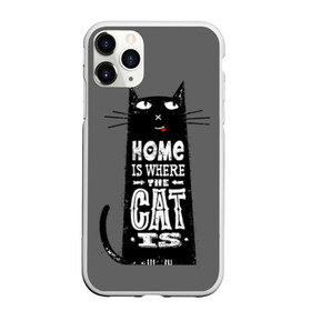 Чехол для iPhone 11 Pro матовый с принтом Дом там где твой кот , Силикон |  | Тематика изображения на принте: black | cat | cool | gray | kitten | motto | muzzle | slogan | text | white | белый | девиз | кот | котёнок | котик | кошачья | лозунг | прикольный | серый | текст | черный