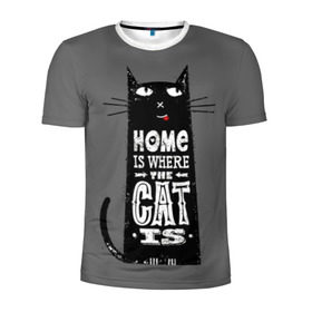 Мужская футболка 3D спортивная с принтом Дом там, где твой кот , 100% полиэстер с улучшенными характеристиками | приталенный силуэт, круглая горловина, широкие плечи, сужается к линии бедра | Тематика изображения на принте: black | cat | cool | gray | kitten | motto | muzzle | slogan | text | white | белый | девиз | кот | котёнок | котик | кошачья | лозунг | прикольный | серый | текст | черный