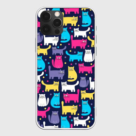 Чехол для iPhone 12 Pro Max с принтом Разноцветные котики , Силикон |  | blue | cat | colorful | cool | dots | kitten | paws | pink | tail | torso | white | yellow | белый | желтый | кот | котёнок | котик | котэ | кошка | лапы | прикольный | разноцветный | розовый | синий | точки | туловище | хвост