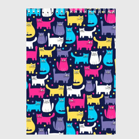 Скетчбук с принтом Разноцветные котики , 100% бумага
 | 48 листов, плотность листов — 100 г/м2, плотность картонной обложки — 250 г/м2. Листы скреплены сверху удобной пружинной спиралью | Тематика изображения на принте: blue | cat | colorful | cool | dots | kitten | paws | pink | tail | torso | white | yellow | белый | желтый | кот | котёнок | котик | котэ | кошка | лапы | прикольный | разноцветный | розовый | синий | точки | туловище | хвост