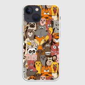 Чехол для iPhone 13 mini с принтом Прикольные зверушки ,  |  | bear | cat | dinosaur | dog | elephant | giraffe | monkey | owl | panda | penguin | pig | tiger | баран | бегемот | белка | динозавр | животное | жираф | заяц | звери | зверушки | кот | лев | лиса | лошадь | медведь | олень | осел | панда | петух