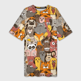Платье-футболка 3D с принтом Прикольные зверушки ,  |  | bear | cat | dinosaur | dog | elephant | giraffe | monkey | owl | panda | penguin | pig | tiger | баран | бегемот | белка | динозавр | животное | жираф | заяц | звери | зверушки | кот | лев | лиса | лошадь | медведь | олень | осел | панда | петух