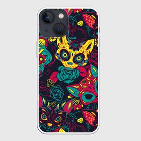 Чехол для iPhone 13 mini с принтом Кошачий День Мёртвых ,  |  | black | bright | cat | cool | ethnic | funny | holiday | kitten | kitty | mask | mexico | national | red | rose | turquo | yellow | бирюзовый | желтый | киса | кот | котёнок | котэ | кошка | красный | крутой | маска | мексика | национальный | праз