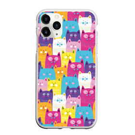 Чехол для iPhone 11 Pro матовый с принтом Разноцветные котики , Силикон |  | blue | cat | colorful | cool | cute | funny | kitten | orange | paws | pink | purple | smile | tail | torso | white | yellow | белый | желтый | забавный | кот | котёнок | котик | котэ | кошка | лапы | милый | оранжевый | прикольный | разноцветны