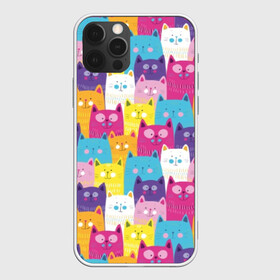 Чехол для iPhone 12 Pro Max с принтом Разноцветные котики , Силикон |  | blue | cat | colorful | cool | cute | funny | kitten | orange | paws | pink | purple | smile | tail | torso | white | yellow | белый | желтый | забавный | кот | котёнок | котик | котэ | кошка | лапы | милый | оранжевый | прикольный | разноцветны