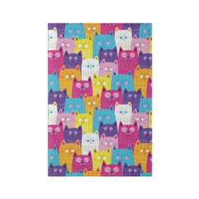 Обложка для паспорта матовая кожа с принтом Разноцветные котики , натуральная матовая кожа | размер 19,3 х 13,7 см; прозрачные пластиковые крепления | Тематика изображения на принте: blue | cat | colorful | cool | cute | funny | kitten | orange | paws | pink | purple | smile | tail | torso | white | yellow | белый | желтый | забавный | кот | котёнок | котик | котэ | кошка | лапы | милый | оранжевый | прикольный | разноцветны