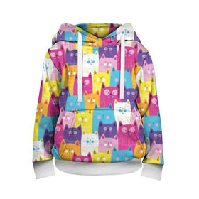 Детская толстовка 3D с принтом Разноцветные котики , 100% полиэстер | двухслойный капюшон со шнурком для регулировки, мягкие манжеты на рукавах и по низу толстовки, спереди карман-кенгуру с мягким внутренним слоем | Тематика изображения на принте: blue | cat | colorful | cool | cute | funny | kitten | orange | paws | pink | purple | smile | tail | torso | white | yellow | белый | желтый | забавный | кот | котёнок | котик | котэ | кошка | лапы | милый | оранжевый | прикольный | разноцветны