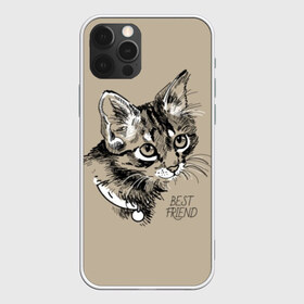 Чехол для iPhone 12 Pro Max с принтом Best friend , Силикон |  | Тематика изображения на принте: attractive face | cat | collar | cute | drawing | funny | kitten | mustache | touching | забавный | кот | котёнок | милый | ошейник | рисунок | трогательный | усы