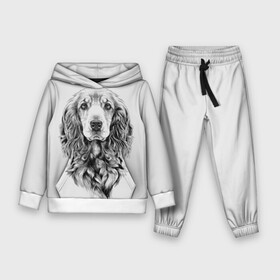 Детский костюм 3D (с толстовкой) с принтом Кокер спаниель ,  |  | animal | black | breed | cocker spaniel | cool | dog | eyes | interesting | look | muzzle | white | wool | белый | взгляд | глаза | животное | интересный | кокер спаниель | пёс | порода | прикольный | псина | собака | собакен | черный | шерсть