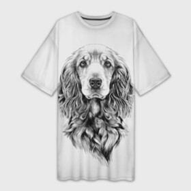 Платье-футболка 3D с принтом Кокер спаниель ,  |  | animal | black | breed | cocker spaniel | cool | dog | eyes | interesting | look | muzzle | white | wool | белый | взгляд | глаза | животное | интересный | кокер спаниель | пёс | порода | прикольный | псина | собака | собакен | черный | шерсть