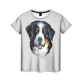Женская футболка 3D с принтом Бернский зенненхунд , 100% полиэфир ( синтетическое хлопкоподобное полотно) | прямой крой, круглый вырез горловины, длина до линии бедер | animal | bernese mountain dog | black | breed | dog | muzzle | red | white | белый | бернский зенненхунд | животное | пёс | порода | рыжий | собака | черный