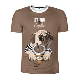 Мужская футболка 3D спортивная с принтом It`s time for coffee , 100% полиэстер с улучшенными характеристиками | приталенный силуэт, круглая горловина, широкие плечи, сужается к линии бедра | Тематика изображения на принте: attractive face | breed | chocolate | coffee | cream | cute | dog | glance | motto | paws | pug | slogan | text | взгляд | девиз | кофе | кремовый | лапы | милый | мопс | пёс | порода | слоган | собака | текст | шоколадный