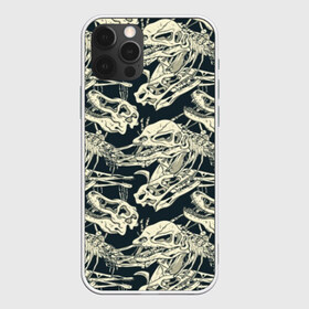 Чехол для iPhone 12 Pro Max с принтом Черепа динозавров , Силикон |  | animal | black | dinosaur | predator | skeleton | skull | white | белый | динозавр | животное | скелет | хищник | череп | черный