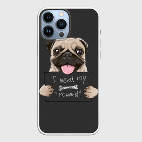 Чехол для iPhone 13 Pro Max с принтом I need my “reward” ,  |  | animal | breed | dog | eyes | funny | gray | look | muzzle | pug | slogan | text | взгляд | глаза | животное | забавный | мопс | порода | серый | слоган | собака | текст