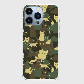 Чехол для iPhone 13 Pro с принтом Кошачий камуфляж ,  |  | animal | camouflage | cat | funny | green | khaki | marsh | silhouette | болотный | животное | забавный | зеленый | камуфляж | кот | котик | силуэт | хаки