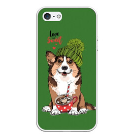 Чехол для iPhone 5/5S матовый с принтом Love is sweet , Силикон | Область печати: задняя сторона чехла, без боковых панелей | animal | breed | brown | corgi | cute | dog | funny | green | hat | heart | slogan | text | white | белый | животное | забавный | зеленый | корги | коричневый | милый | пёс | порода | сердце | слоган | собака | текст | шапка