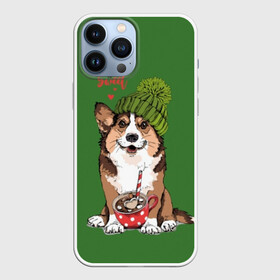 Чехол для iPhone 13 Pro Max с принтом Love is sweet ,  |  | Тематика изображения на принте: animal | breed | brown | corgi | cute | dog | funny | green | hat | heart | slogan | text | white | белый | животное | забавный | зеленый | корги | коричневый | милый | пёс | порода | сердце | слоган | собака | текст | шапка