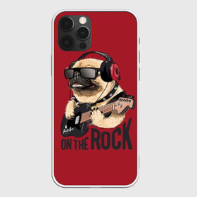 Чехол для iPhone 12 Pro Max с принтом On the rock , Силикон |  | animal | black | breed | cool | dog | guitar | headphones | motto | music | pug | red | rock | rock star | slogan | text | гитара | девиз | животное | красный | крутой | мопс | музыка | наушники | очки | порода | рок | рок звезда | слоган | соба