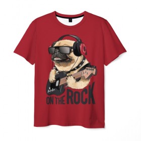 Мужская футболка 3D с принтом On the rock , 100% полиэфир | прямой крой, круглый вырез горловины, длина до линии бедер | animal | black | breed | cool | dog | guitar | headphones | motto | music | pug | red | rock | rock star | slogan | text | гитара | девиз | животное | красный | крутой | мопс | музыка | наушники | очки | порода | рок | рок звезда | слоган | соба
