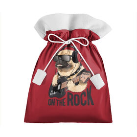 Подарочный 3D мешок с принтом On the rock , 100% полиэстер | Размер: 29*39 см | animal | black | breed | cool | dog | guitar | headphones | motto | music | pug | red | rock | rock star | slogan | text | гитара | девиз | животное | красный | крутой | мопс | музыка | наушники | очки | порода | рок | рок звезда | слоган | соба