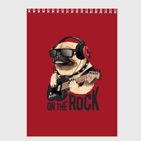 Скетчбук с принтом On the rock , 100% бумага
 | 48 листов, плотность листов — 100 г/м2, плотность картонной обложки — 250 г/м2. Листы скреплены сверху удобной пружинной спиралью | animal | black | breed | cool | dog | guitar | headphones | motto | music | pug | red | rock | rock star | slogan | text | гитара | девиз | животное | красный | крутой | мопс | музыка | наушники | очки | порода | рок | рок звезда | слоган | соба