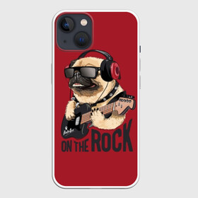 Чехол для iPhone 13 с принтом On the rock ,  |  | animal | black | breed | cool | dog | guitar | headphones | motto | music | pug | red | rock | rock star | slogan | text | гитара | девиз | животное | красный | крутой | мопс | музыка | наушники | очки | порода | рок | рок звезда | слоган | соба