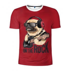 Мужская футболка 3D спортивная с принтом On the rock , 100% полиэстер с улучшенными характеристиками | приталенный силуэт, круглая горловина, широкие плечи, сужается к линии бедра | animal | black | breed | cool | dog | guitar | headphones | motto | music | pug | red | rock | rock star | slogan | text | гитара | девиз | животное | красный | крутой | мопс | музыка | наушники | очки | порода | рок | рок звезда | слоган | соба