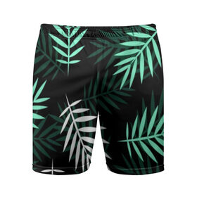 Мужские шорты 3D спортивные с принтом Листья пальмы. ,  |  | 3d | green | leaves | magic | pattern | tekstura | white | белые | зеленые | листья | текстура | узор