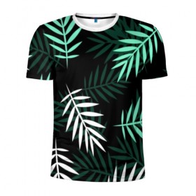 Мужская футболка 3D спортивная с принтом Листья пальмы. , 100% полиэстер с улучшенными характеристиками | приталенный силуэт, круглая горловина, широкие плечи, сужается к линии бедра | 3d | green | leaves | magic | pattern | tekstura | white | белые | зеленые | листья | текстура | узор