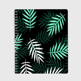 Тетрадь с принтом Листья пальмы , 100% бумага | 48 листов, плотность листов — 60 г/м2, плотность картонной обложки — 250 г/м2. Листы скреплены сбоку удобной пружинной спиралью. Уголки страниц и обложки скругленные. Цвет линий — светло-серый
 | Тематика изображения на принте: 3d | green | leaves | magic | pattern | tekstura | white | белые | зеленые | листья | текстура | узор