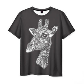 Мужская футболка 3D с принтом Жираф , 100% полиэфир | прямой крой, круглый вырез горловины, длина до линии бедер | Тематика изображения на принте: animal | black | drawing | ethnic | eyes | giraffe | look | muzzle | pattern | safari | white | zendudl | белый | взгляд | глаза | животное | жираф | зендудл | рисунок | сафари | узор | черный | этнический