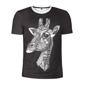 Мужская футболка 3D спортивная с принтом Жираф , 100% полиэстер с улучшенными характеристиками | приталенный силуэт, круглая горловина, широкие плечи, сужается к линии бедра | animal | black | drawing | ethnic | eyes | giraffe | look | muzzle | pattern | safari | white | zendudl | белый | взгляд | глаза | животное | жираф | зендудл | рисунок | сафари | узор | черный | этнический