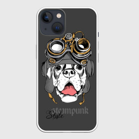 Чехол для iPhone 13 с принтом Steampunk Style ,  |  | animal | boxer | breed | dog | gray | headset | muzzle | steampunk | style | tank | white | yellow | белый | боксёр | желтый | животное | очки | порода | серый | собака | стиль | стимпанк | танковый | шлемофон