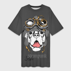 Платье-футболка 3D с принтом Steampunk Style ,  |  | Тематика изображения на принте: animal | boxer | breed | dog | gray | headset | muzzle | steampunk | style | tank | white | yellow | белый | боксёр | желтый | животное | очки | порода | серый | собака | стиль | стимпанк | танковый | шлемофон