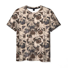 Мужская футболка 3D с принтом Мопсы , 100% полиэфир | прямой крой, круглый вырез горловины, длина до линии бедер | animal | attractive face | breed | cute | dog | eyes | funny | look | pug | puppy | взгляд | глаза | животное | забавный | милый | мопс | порода | собака | щенок