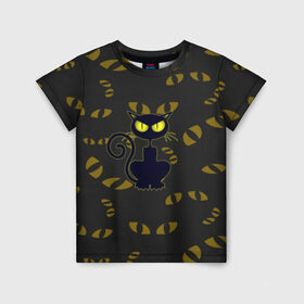 Детская футболка 3D с принтом Смотрящий кот , 100% гипоаллергенный полиэфир | прямой крой, круглый вырез горловины, длина до линии бедер, чуть спущенное плечо, ткань немного тянется | 3d | абстракция | анимация | глаза | желтые | смотрящий  кот | черный