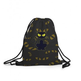 Рюкзак-мешок 3D с принтом Смотрящий кот , 100% полиэстер | плотность ткани — 200 г/м2, размер — 35 х 45 см; лямки — толстые шнурки, застежка на шнуровке, без карманов и подкладки | 3d | абстракция | анимация | глаза | желтые | смотрящий  кот | черный