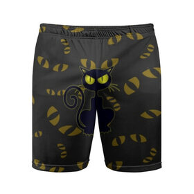 Мужские шорты 3D спортивные с принтом Смотрящий кот ,  |  | 3d | абстракция | анимация | глаза | желтые | смотрящий  кот | черный