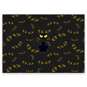 Поздравительная открытка с принтом Смотрящий кот , 100% бумага | плотность бумаги 280 г/м2, матовая, на обратной стороне линовка и место для марки
 | 3d | абстракция | анимация | глаза | желтые | смотрящий  кот | черный