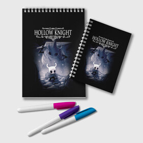 Блокнот с принтом Hollow Knight , 100% бумага | 48 листов, плотность листов — 60 г/м2, плотность картонной обложки — 250 г/м2. Листы скреплены удобной пружинной спиралью. Цвет линий — светло-серый
 | Тематика изображения на принте: hallownest | hollow knight | the knight | игры | компьютерная игра | реймер | рыцарь