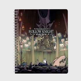 Тетрадь с принтом HOLLOW KNIGHT , 100% бумага | 48 листов, плотность листов — 60 г/м2, плотность картонной обложки — 250 г/м2. Листы скреплены сбоку удобной пружинной спиралью. Уголки страниц и обложки скругленные. Цвет линий — светло-серый
 | game | games | hallownest | hollow knight | безымянный рыцарь | бои | враги | заброшенное королевство | игра | исследование | компьютерная игра | насекомые | персонаж | поиск | приключения | секреты